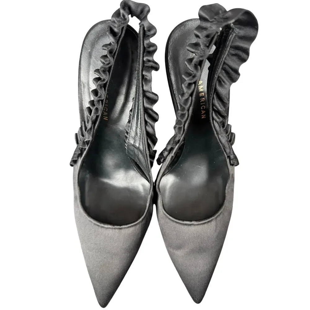 Good‎ American The Show Off Slingback Pump In Black Satin Women’s Size 11 US